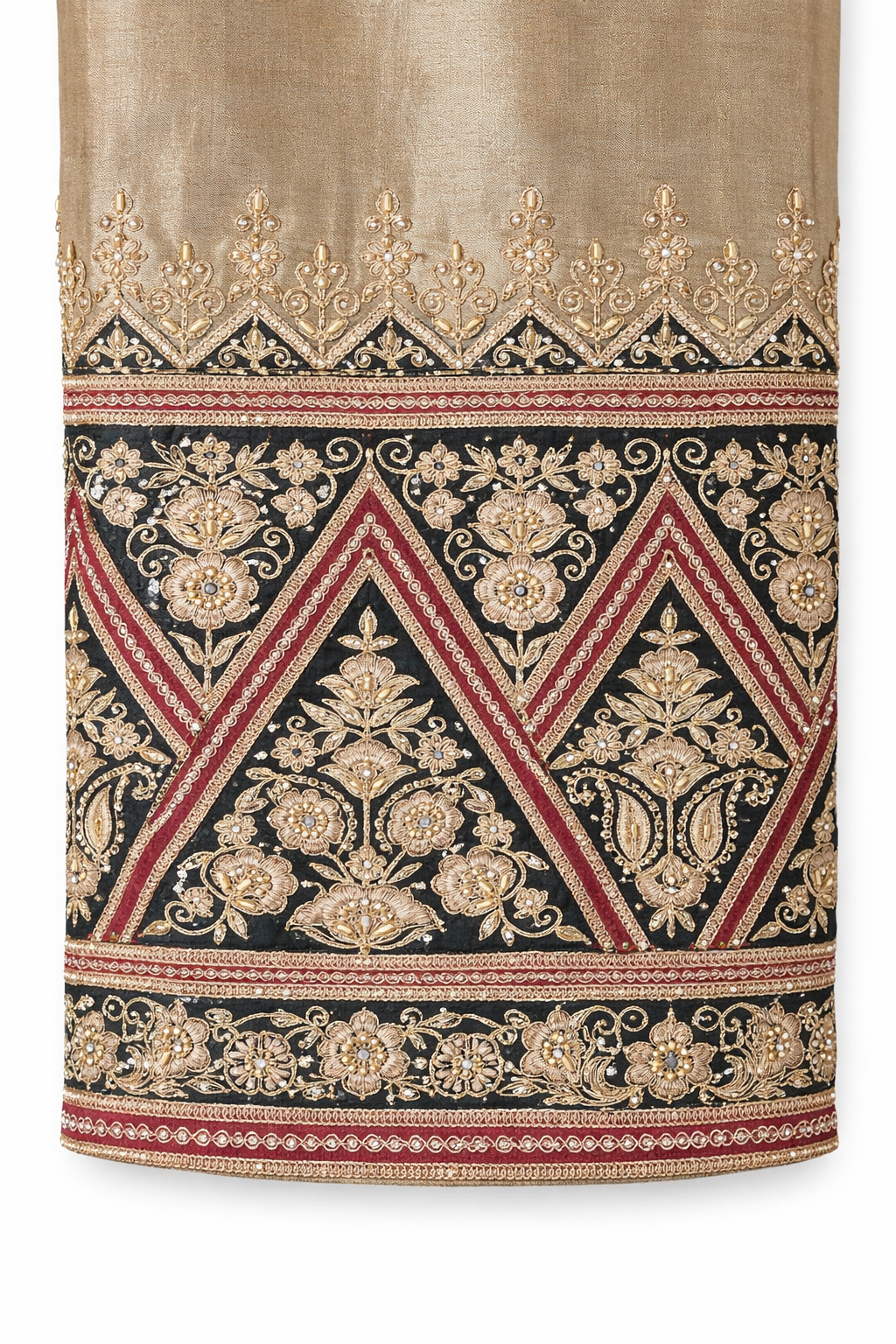 Mughal Tissue Silk 3-Piece Set – Embroidered Kurti, Farsi Salwar & Silk-Linen Underslip