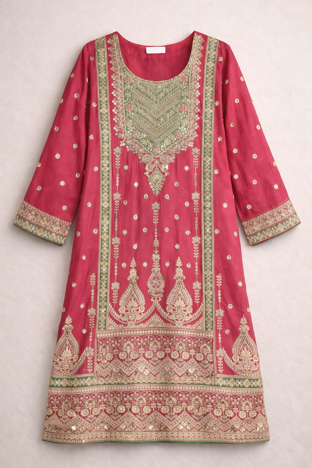 Rose Pink and Olive Green Embroidered Sharara Set