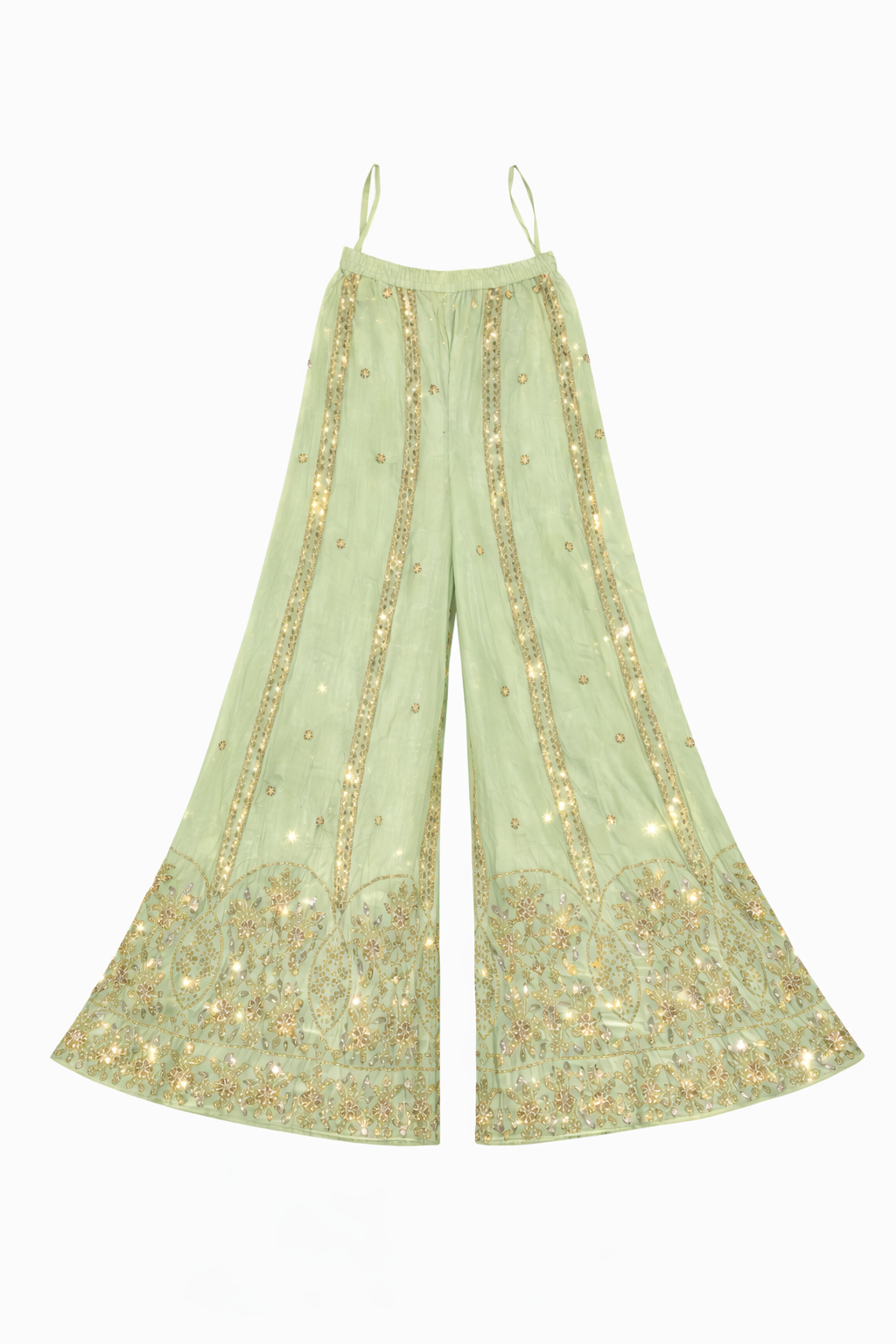 Mint Sage Embroidered Sharara Set in Crepe Silk | 3 Piece Formal Outfit