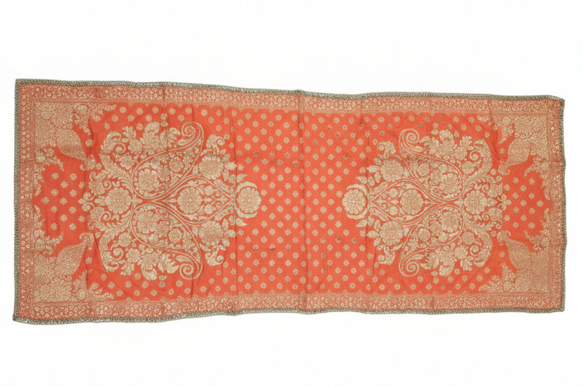 Sunset Coral Orange Mirror Work Anarkali Dress | Silk Blend Festive Maxi (Bust 46)