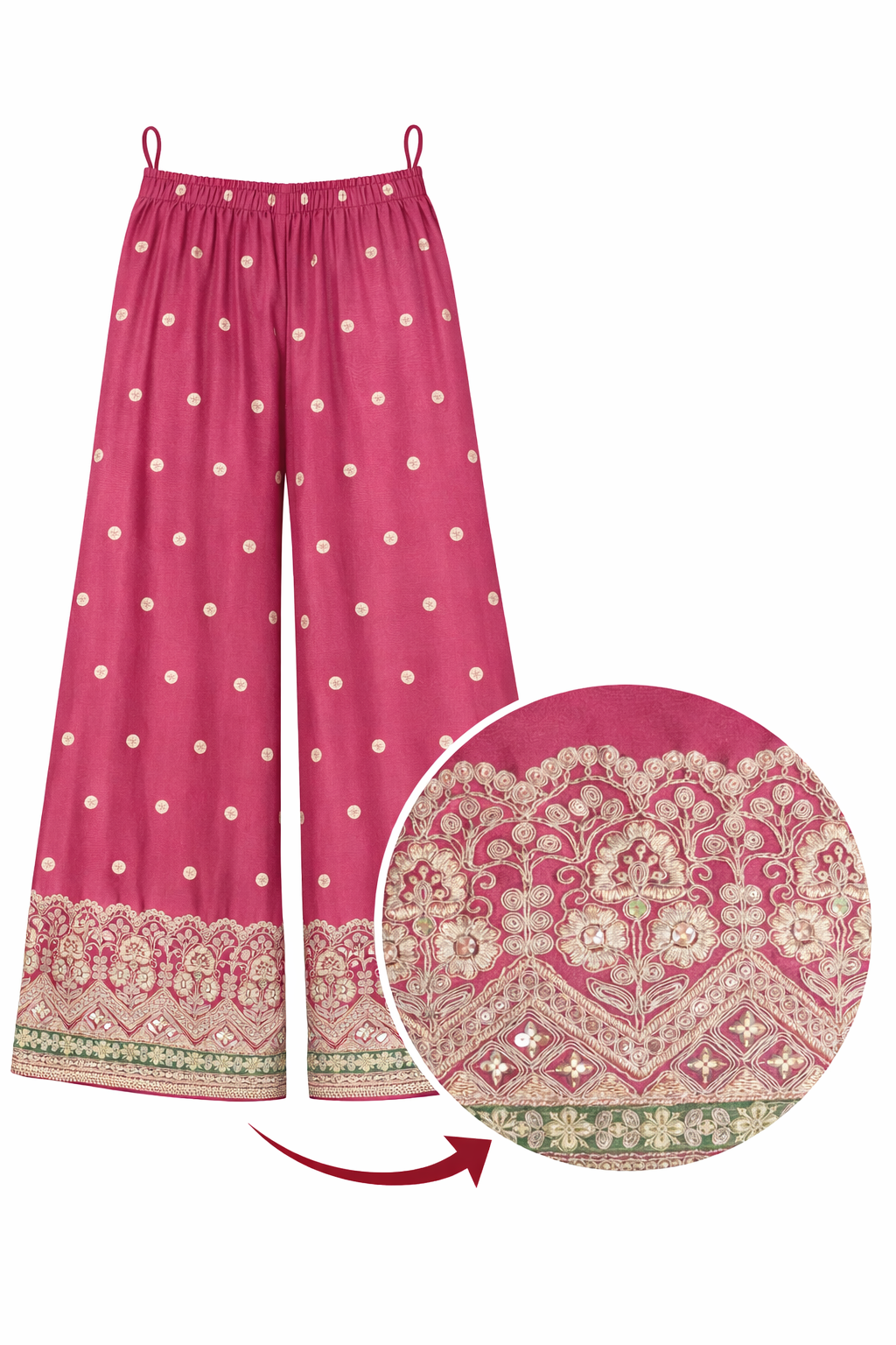 Rose Pink and Olive Green Embroidered Sharara Set