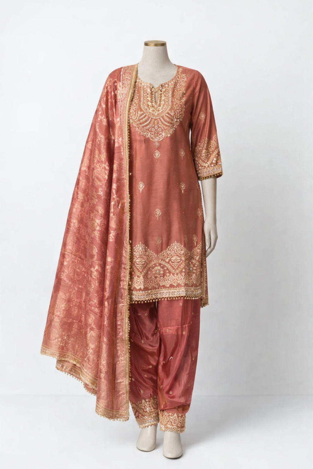 Blush Pink Brocade 3-Piece Salwar Kameez Set