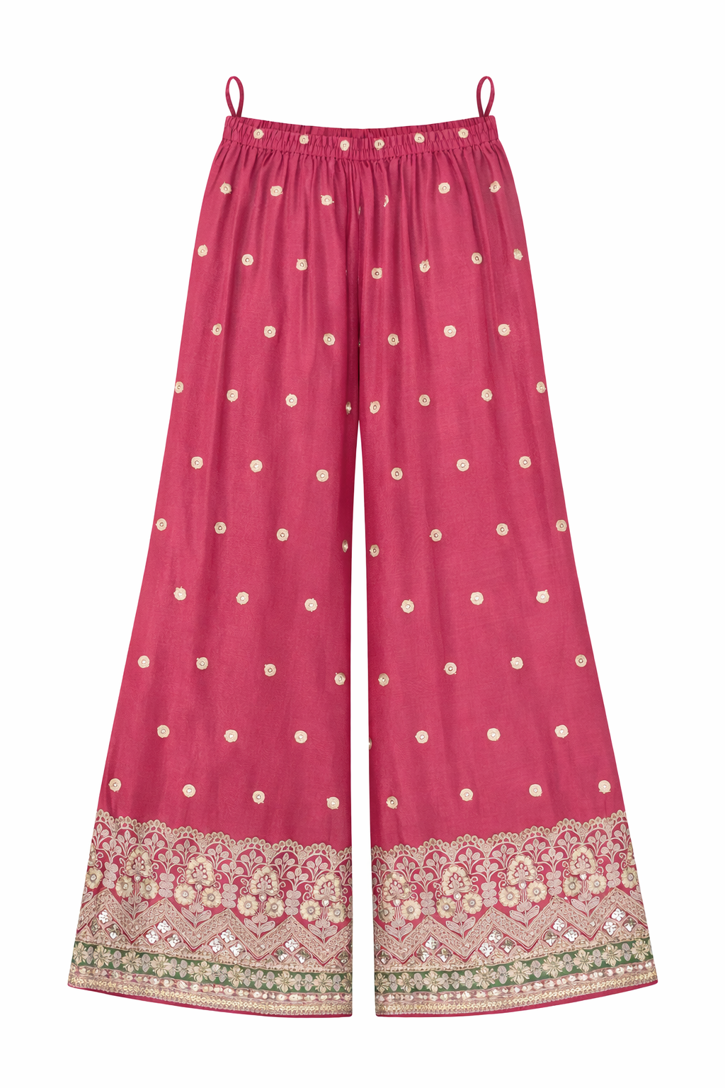 Rose Pink and Olive Green Embroidered Sharara Set