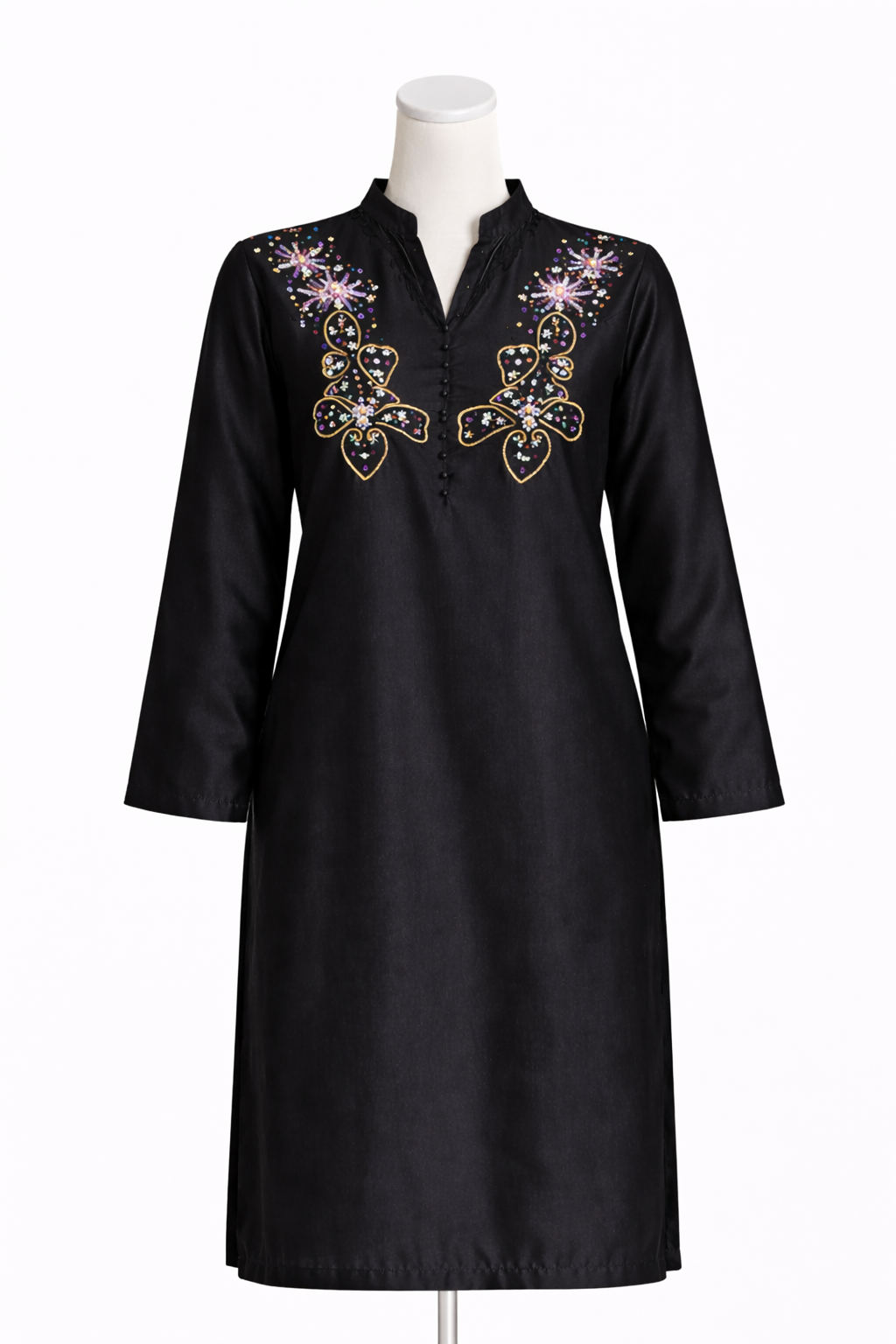 Black Satin Farsi Salwar  | Pearl Poncha & Floral Dupatta | Semi-Formal Outfit | Suit 44