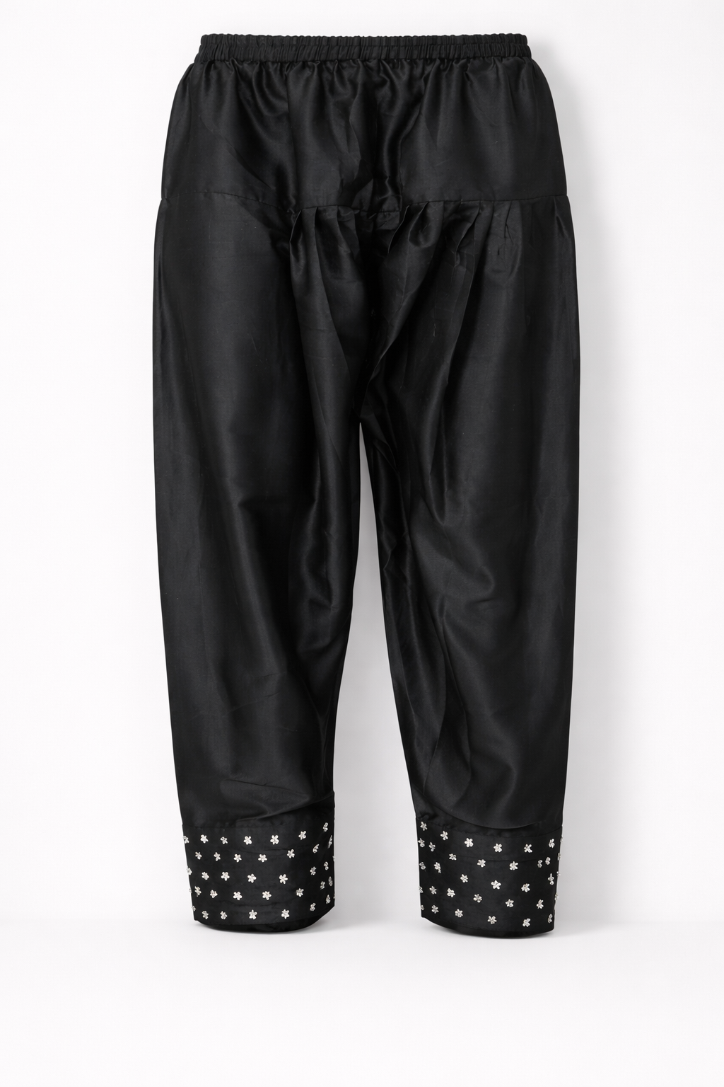 Black Satin Farsi Salwar  | Pearl Poncha & Floral Dupatta | Semi-Formal Outfit | Suit 44