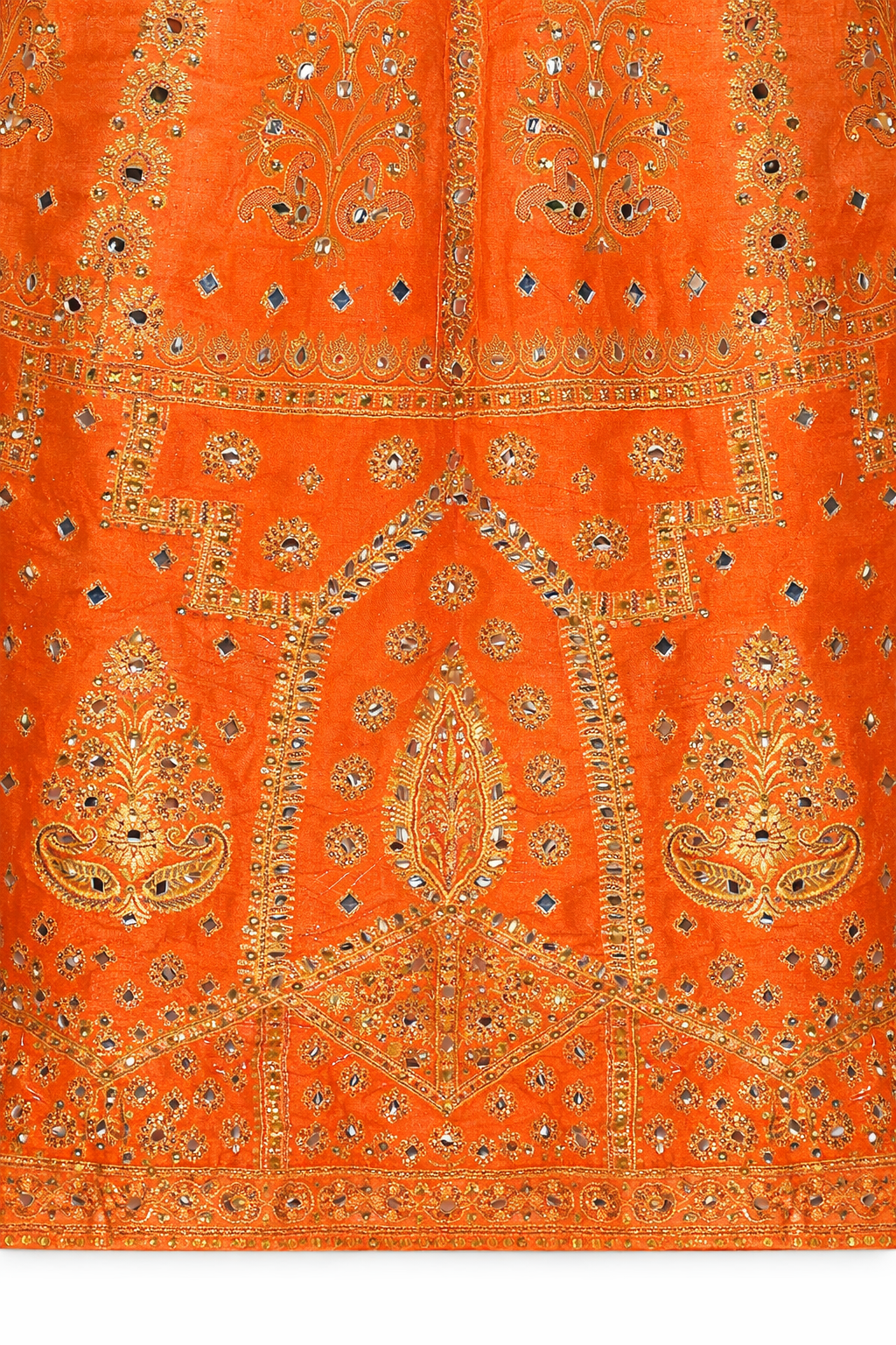 Sunset Coral Orange Mirror Work Anarkali Dress | Silk Blend Festive Maxi (Bust 46)