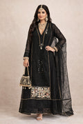 Black Embroidered Lace A-Line Long Gown with Sheer Dupatta - One size (48)