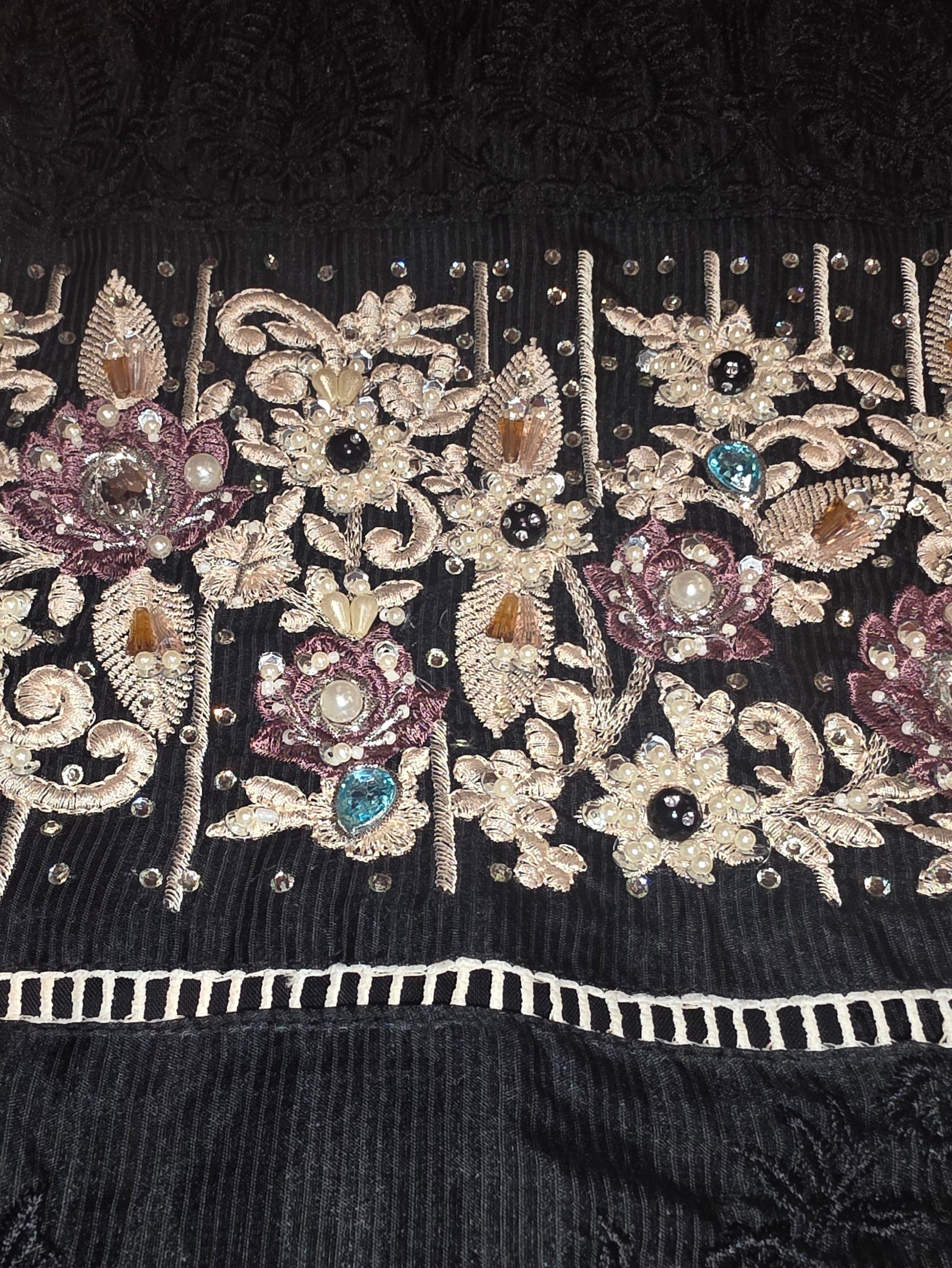 Black Embroidered Lace A-Line Long Gown with Sheer Dupatta - One size (48)